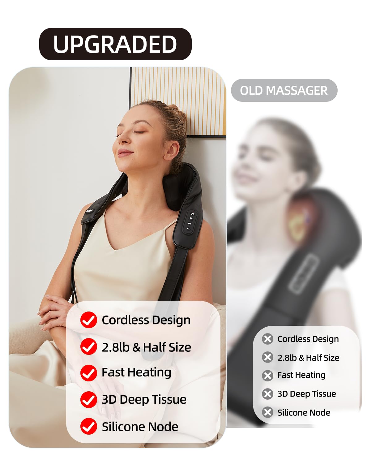 Cordless Neck Shoulder Massager with Heat,Deep Tissue Kneading Relieves Tension Improves Circulation,Gifts for Women,Men,Mom,Dad(Grey)