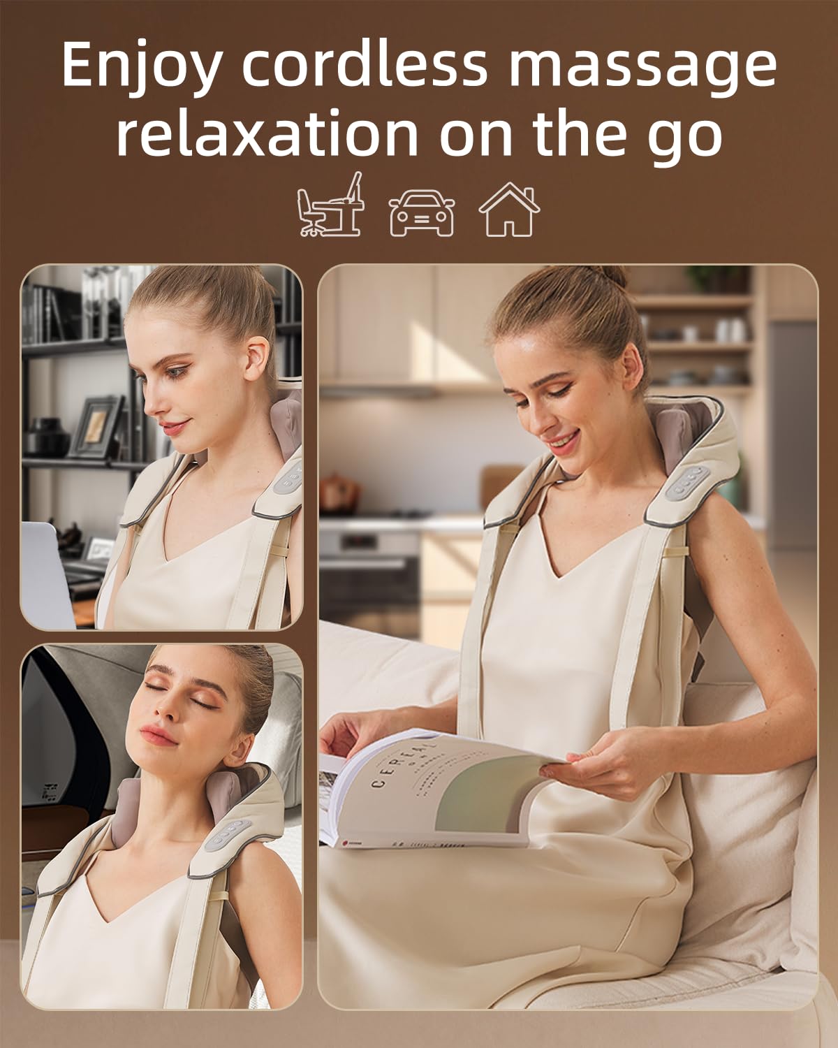 Cordless Neck Shoulder Massager with Heat,Deep Tissue Kneading Relieves Tension Improves Circulation,Gifts for Women,Men,Mom,Dad(Grey)