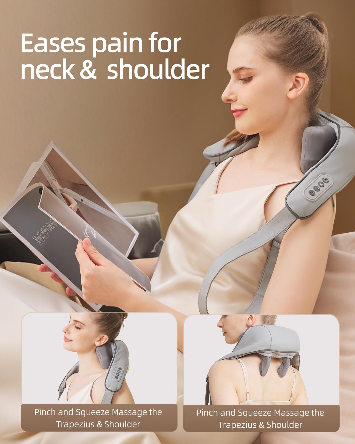 Cordless Neck Shoulder Massager with Heat,Deep Tissue Kneading Relieves Tension Improves Circulation,Gifts for Women,Men,Mom,Dad(Grey)