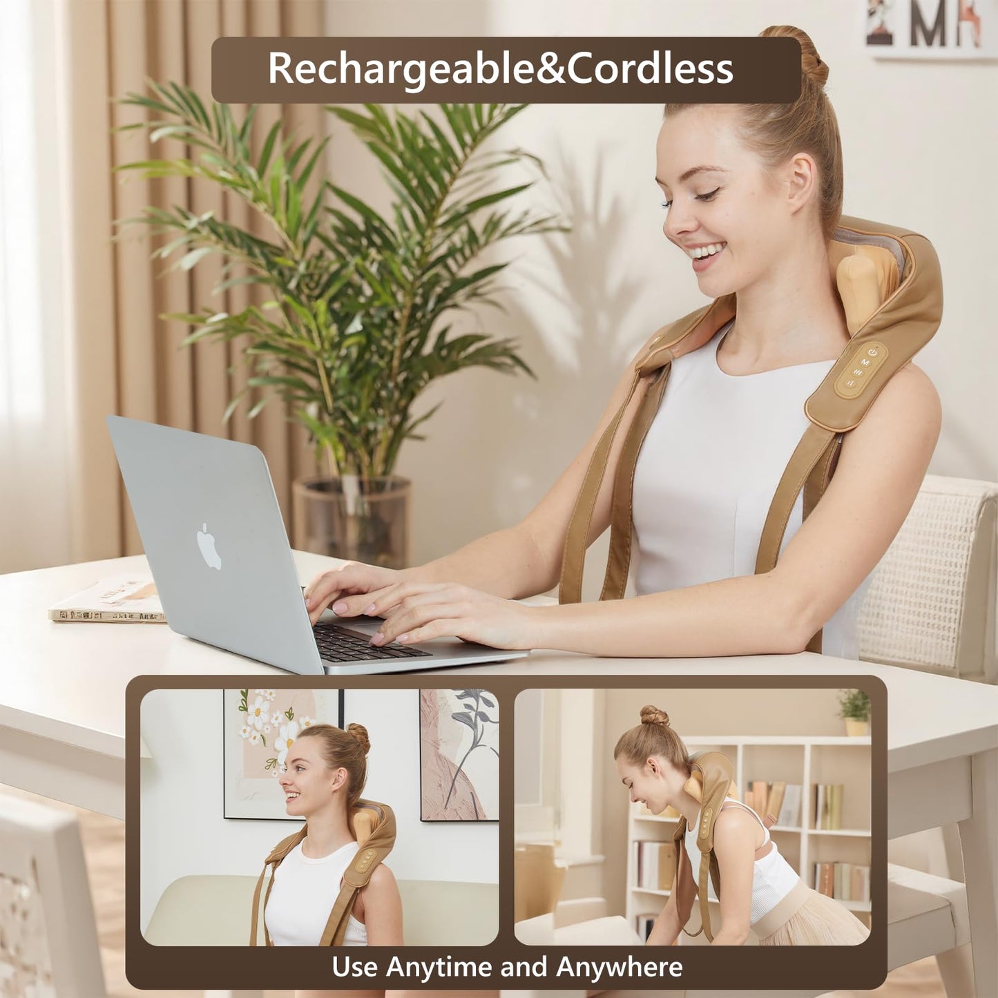 Cordless Neck Shoulder Massager with Heat,Deep Tissue Kneading Relieves Tension Improves Circulation,Gifts for Women,Men,Mom,Dad(Grey)