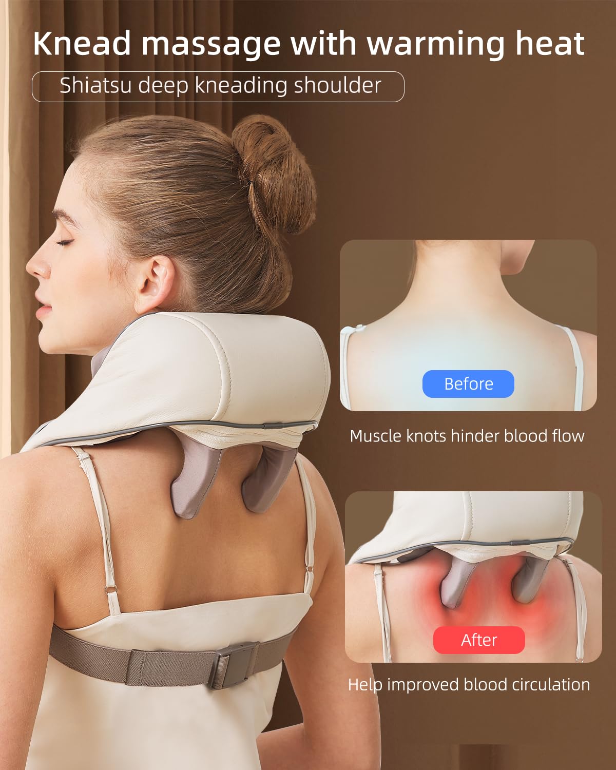 Cordless Neck Shoulder Massager with Heat,Deep Tissue Kneading Relieves Tension Improves Circulation,Gifts for Women,Men,Mom,Dad(Grey)