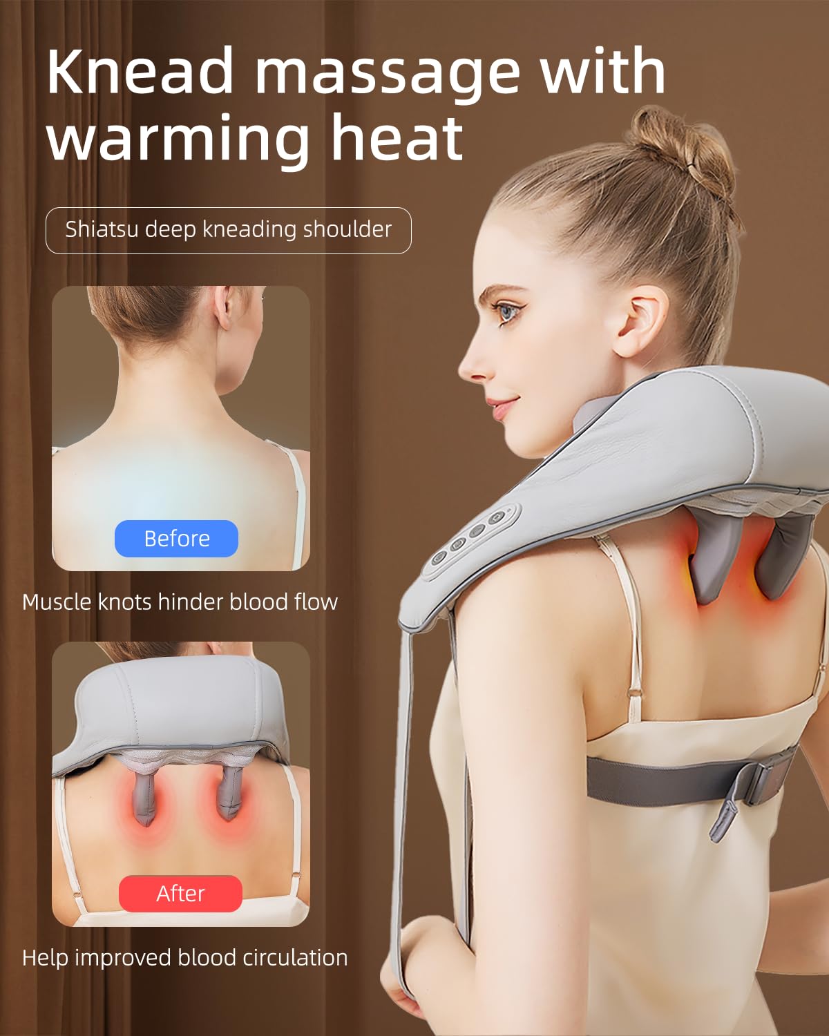 Cordless Neck Shoulder Massager with Heat,Deep Tissue Kneading Relieves Tension Improves Circulation,Gifts for Women,Men,Mom,Dad(Grey)