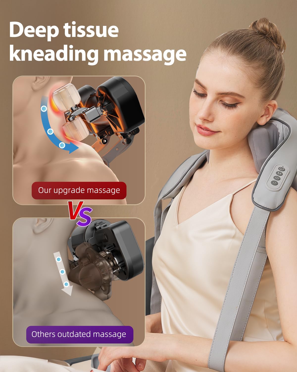 Cordless Neck Shoulder Massager with Heat,Deep Tissue Kneading Relieves Tension Improves Circulation,Gifts for Women,Men,Mom,Dad(Grey)